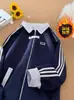 Sudadera Cardigan Patchwork Rayada para Hombre, Chaqueta Deportiva Trendy Estilo Americano Cleanfit para Primavera y Otoño, Chaqueta con Cuello Alto para Parejas