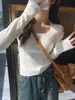 Top básico de cuello cuadrado para mujer, nuevo estilo primavera y otoño, suéter gris, top de punto ajustado, para usar en capas en otoño e invierno