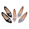 Zapatos Planos de Ante Francés 2025 Primavera y Otoño Nuevos Zapatos para Mujer Boca Baja Punta Fina Hebilla Redonda de Pedrería Zapatos Planos Hebilla de Copo de Nieve para Mujer