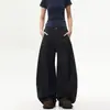 Jeans de Sarja Preto Vintage de Perna Larga para Mulheres, Calças Casuais Retas Versáteis Estilo Americano Novo da Moda