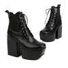 Botines Negros de Tacón Ultra Alto Talla 35-48 para Mujer, Botines Bajos de Otoño e Invierno, Cruzados, Puntiagudos, de Charol, Impermeables, con Plataforma, de Cordones