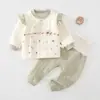 Conjunto quente de outono e inverno para bebê, cintura alta protegendo a barriga, unissex, roupa íntima de algodão puro grau A, conjunto de duas peças para outono e inverno