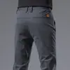 Pantalones Casuales Gruesos con Forro de Polar para Hombre Hong Kong 2026, Pantalones Caqui Rectos Ajustados Elásticos de Negocios para Hombre