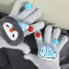Luvas de Pelúcia Quentes Tricotadas de Cinco Dedos com Gatinho de Strass para Mulheres no Inverno, Versáteis à Prova de Frio e Vento para Ciclismo, Aconchegantes