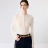 Nuevo suéter de cachemira suave con cuello alto de estilo simple para mujer, tejido de punto con botones de manga larga, suéter básico elegante y maduro