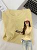 Top Base Amarillo de Manga Larga para Mujer, Cuello Redondo, Tejido Dopamina, Ajuste Delgado, Juvenil, Primavera 2026
