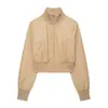 Roupas Femininas Transfronteiriças 2026 Moda Europeia e Americana Versátil Casual Simples Zíper Gola Alta Jaqueta de Couro Sintético para Mulheres F56116