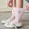 Calcetines Miu-Style de Primavera y Verano Delgados de Estilo Coreano Modernos con Estampado de Letras, Acampanados, Sueltos, con Puño de Burbuja, a Media Pantorrilla, que Te Hacen Ver Más Delgado, Calcetines Holgados