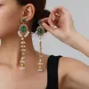 Pendientes largos ovalados tipo gota con diamantes, estilo étnico, los más vendidos en Europa y América, pendientes de alta gama, elaborados y creativos, estilo étnico