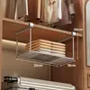 Cesta deslizante para guarda-roupa, cesta suspensa para armário sob a mesa, prateleira de armazenamento de cabeceira de dormitório, prateleira de armazenamento suspensa sem furos, prateleira de armário de cozinha