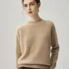 Suéter de punto de cachemira de alta gama con cuello medio alto para mujer, otoño e invierno, top grueso de manga raglán, capa base de lana holgada