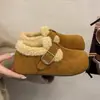 Sapatos de algodão estilo coreano retrô Birkenstock com forro de fleece para mulheres, nova coleção de inverno 2026, quentes, felpudos, de sola plana, confortáveis botas de neve