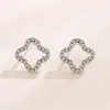 Pendientes de Plata de Ley S925 de Trébol de Cuatro Hojas de la Suerte, Pendientes Huecos con Incrustaciones de Diamantes Estilo Coreano, Joyería Simple Personalizada, Frescos y Dulces