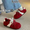 Versión de piel de vaca doble cordón punta redonda Zapatos de entrenamiento alemanes estilo mujer hace que los pies se vean más pequeños Zapatos Forrest Gump para mujer Zapatos de pan Zapatos deportivos casuales de un solo color
