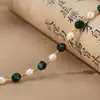 Pulsera de joyería de perla de agua dulce natural y malaquita para niñas, pulsera simple de lujo ligero, tobillera versátil y a la moda