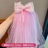 Presilha de Cabelo Infantil para Meninas, Laço de Coroa, Presilha com Borda de Véu, Acessório de Cabelo de Princesa Bordado Estilo Coreano