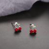 Juego de 3 pares de pendientes de estilo coreano para mujer, con diseño de cerezas, hojas de diamantes y muchas explosiones.