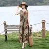 Novo Vestido de Algodão e Seda Floral de Algodão e Seda de Verão Plus Size Elegante para Praia Sem Mangas Vestido Longo para Férias