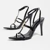 Sandalias de Tacón Alto Verano Estilo Estrella para Mujer, Punta Abierta, Una Correa, Tacón de Aguja, Hebilla de Letra