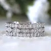 Huajie desejo venda quente anel de três peças micro-incrustado em prata 925 popular transfronteiriço europeu e americano anel de mulher de luxo totalmente cravejado de diamantes