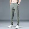 Pantalones Casuales Finos de Verano para Hombre 2026 Seda Helada Cintura Elástica Rectos Sueltos Elásticos Largos Transpirables de Secado Rápido