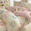 Set de Algodón de Cuatro Piezas Estilo Ins de Dibujos Animados Lindo 100% Algodón Funda de Edredón Sábanas Juego de Cama de Tres Piezas para Dormitorio Niños