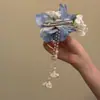 Grampo de Cabelo Azul Florido com Franjas Super Fada para Mulheres, Acessório Estilo Férias de Verão na Beira-Mar, Flor de Cabelo, Ornamento de Cabelo, Grampo de Bico de Pato, Acessório de Cabeça
