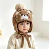 Chapéu de bebê outono e inverno fofo com pompom grande chapéu de tricô com proteção para as orelhas infantil super fofo de ursinho chapéu de lã quente de camada dupla