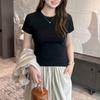 Plus size Algodão Feminino Ombro Short-sleeved T-shirt 2024 Verão Nova Irmã Gorda Loose Inner Crewneck Top