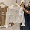 Jaqueta Top Camisa Moda Curta Estilo Workwear Casual Jovem Fina para Mulheres Baixas - Coleção Primavera e Outono 2026