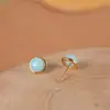 Aretes de Moda Plateados con Caracteres Coreanos Japoneses de Plata S925 Incrustaciones de Aguamarina Clavillos Cuadrados Pequeños Azúcar Simples Frescos para Mujer