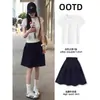 Conjunto de Estilo Japonés Vintage: Falda Azul Marino de Longitud Media para Mujer, Falda de Cinco Puntos Estilo Japonés Petite de Verano, Falda Línea A, Falda Corta