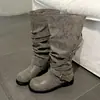 Botas Plataforma Chunky de Salto Grosso Retrô Pretas, Botas Longas Femininas, Novo Modelo 2026, Aumentadoras de Altura para Mulheres Baixas, Adequadas para Combinar com Saias, Botas de Equitação