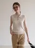 Camiseta de punto de manga corta con cuello polo estilo coreano para mujer, top elegante de solapa de alta gama para verano