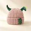 Gorro tejido divertido con forma de dinosaurio para niños, gorro de lana cálido para otoño e invierno que cubre las orejas del bebé, bonito gorro de punto para niños y niñas