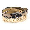 Moda Europea y Americana Cadena de Metal Cuadros Marrones Doble Capa Pulsera de Imitación de Cuero Joyería de Lujo Ligero para Mujer Cadena de Cuero Clásica