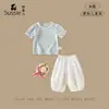 Conjunto Feminino 2026 Novidades de Verão Bebê Recém-Nascido Manga Curta Fino Moda Menina Casual Cor Sólida Conjunto de Calça Lanterna