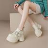 Zapatos de Mujer de Cuero con Aumento de Altura Interior de 12 cm Suela Gruesa Mocasines Delgados 2025 Nuevos Cabeza Redonda Impermeables Zapatos de Plataforma con Suela de Plataforma