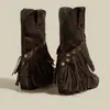 Botas Vaqueras Occidentales Melaleuca para Mujer 2026 Botas Adelgazantes Retro para Mujer Borla Estilo Páramo Punta Fina Tacón Grueso Botas de Moda