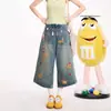 Pantalones Cortos de Mezclilla Azules Bordados de Cachorro de Dibujos Animados para Mujer Verano Nuevo Retro Americano Verano Nicho Versátiles Shorts