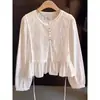 Nova Blusa Camisa Branca Estilo Chinês Falsa Duas Peças com Amarração 2026 Novo Modelo Manga Longa Curta de Alta Qualidade para Mulheres