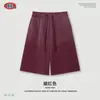 BE Roupa Masculina Outono/Inverno Streetwear Americano Retrô Lavado Marca Tendência Perna Reta Peso Pesado Com Pelúcia Borrifado Tinta Shorts de Seis Pontos Masculino
