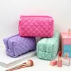 Bolsa de almacenamiento de cosméticos de felpa de colores pastel, linda y fresca, acolchada, alto valor estético, neceser portátil