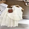 En stock Ropa de Niños Estilo Coreano Verano Nuevo Traje de Encaje Estilo Coreano para Mujer Chaleco Moderno Top sin Mangas Falda Conjunto de Dos Piezas