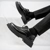 Outono Novos Sapatos Casuais Masculinos de Couro Sapatos Masculinos Retro Tooling Sapatos de Couro com Cadarço Sola Macia Respirável Sola Grossa Aumentando a Altura Dedo Grande