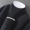 Suéter 100% Lã Pura Masculino Gola Alta Meia Cor Sólida Pulôver Roupa Íntima Casual Suéter de Caxemira Malha Solta Camisa Base