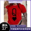 Camiseta Casual Feminina Inawly para Aliexpress Transfronteiriço com Carta de Poker Rainha