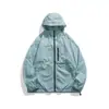 Chaqueta de protección solar con capucha de color liso y retazos, UPF50+, de moda para exteriores, para hombre, abrigo de protección solar versátil de corte holgado para pareja