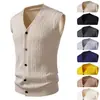 Transfronterizo 2025 Nuevo Chaleco de Punto para Hombre Multicolor Trenzado Cuello en V Sin Mangas Cárdigan Chaleco Suéter de Negocios para Hombre