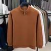Camiseta de Manga Larga de Color Puro con Media Cremallera y Cuello Alto para Hombre, Transfronteriza, para Primavera, Otoño e Invierno, Terciopelo Doble Cara, Camiseta Básica Casual de Terciopelo